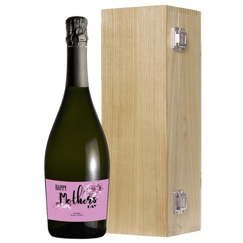 Personalised Prosecco - Mothers Day Label in Luxury Oak Box